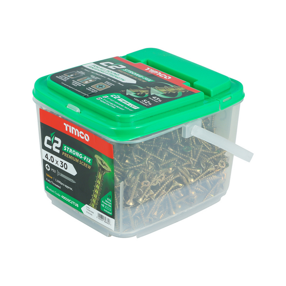 C2 Strong-Fix Premium Woodscrew 4.0 x 30mm Tub of 1500