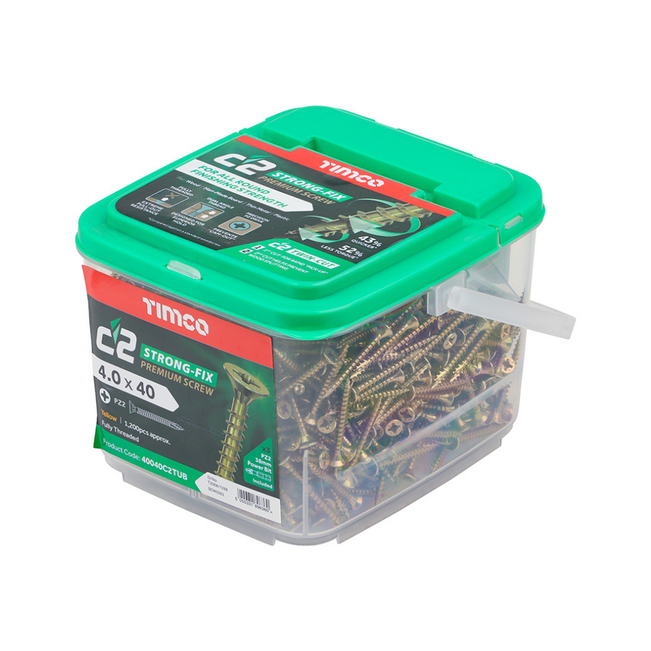 C2 Strong-Fix Premium Woodscrew 4.0 x 40mm Tub of 1200