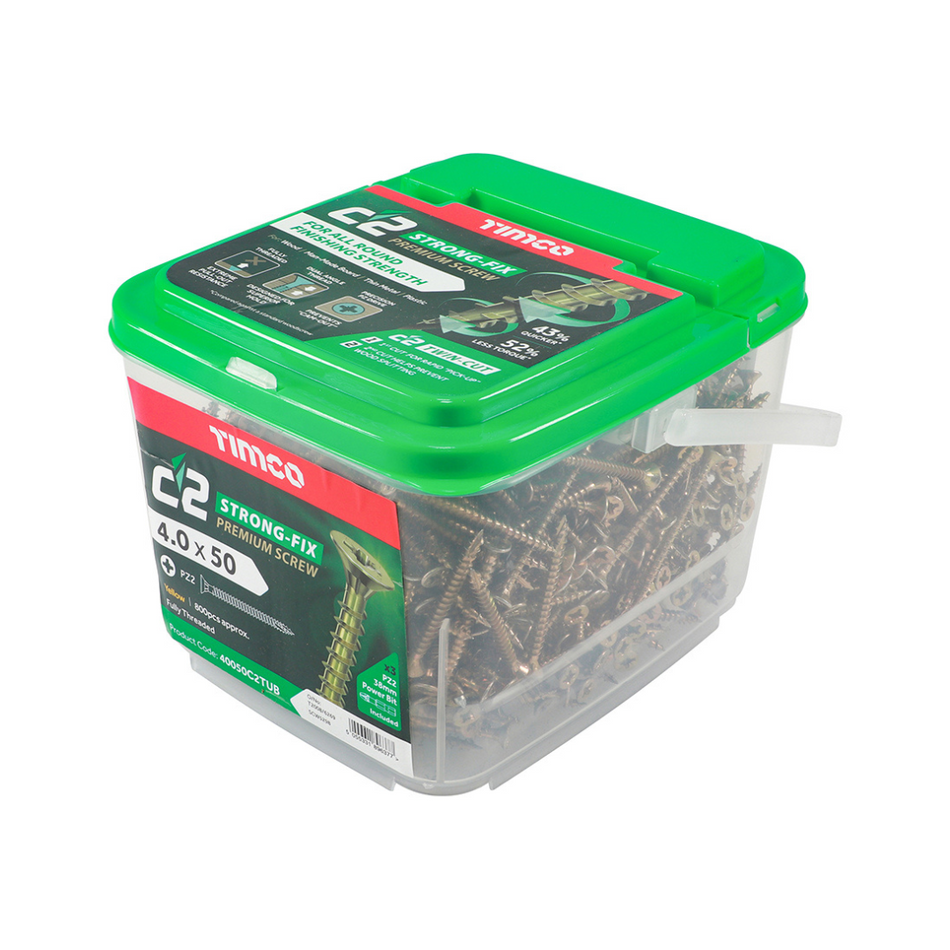 C2 Strong-Fix Premium Woodscrew 4.0 x 50mm Tub of 800