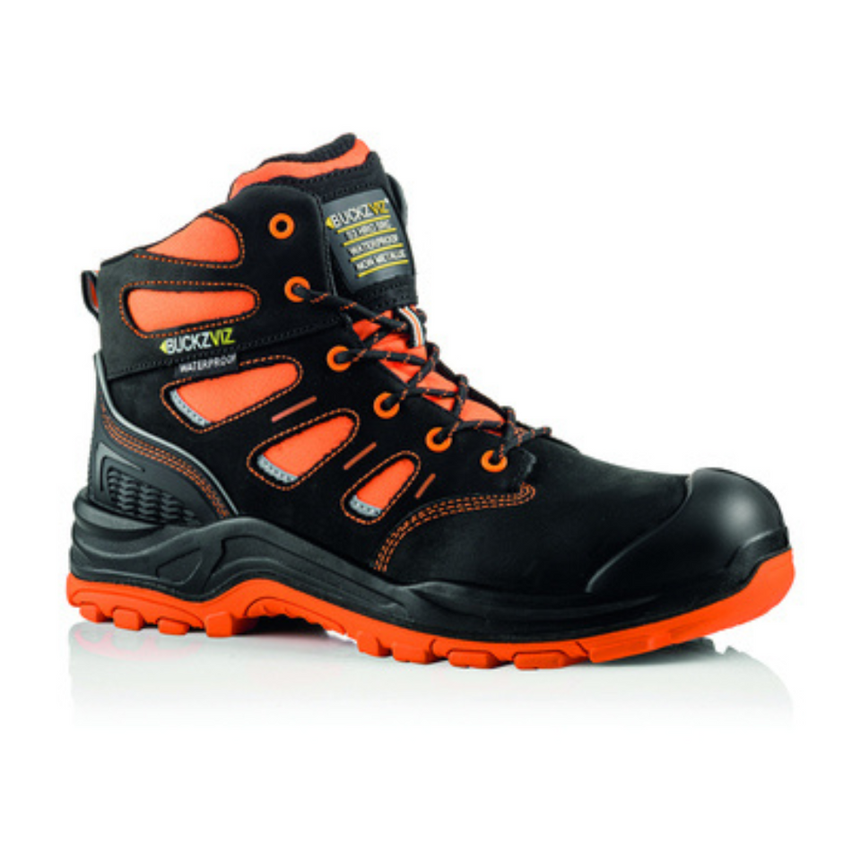 Buckler BVIZ2 S7S SC HRO FO LG SR WR Black Orange High Visibility Metal Free Waterproof Safety Boots