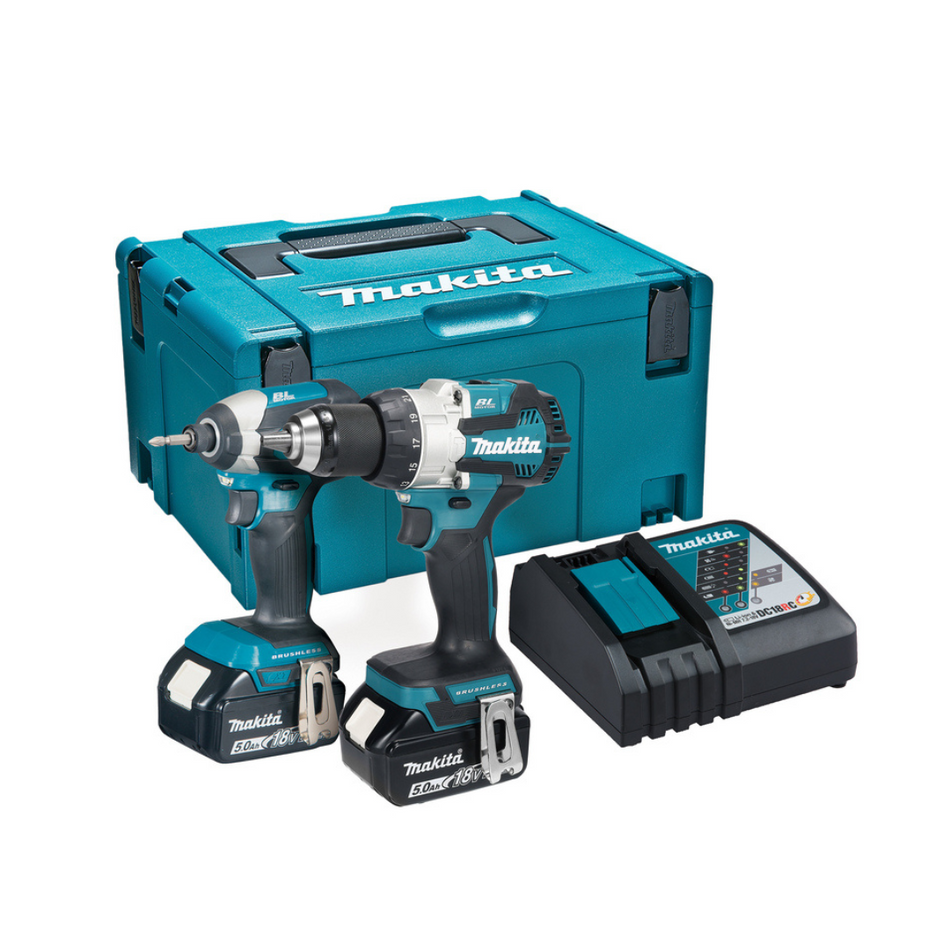 Makita DLX2507TJ 18v LXT Brushless Combo Kit DHP489 Combi Drill and DTD153 Impact Driver 2 x 5Ah Batteries