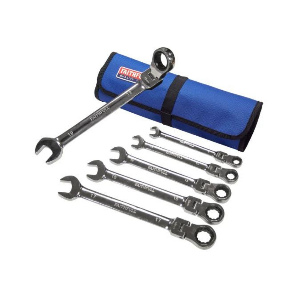 Faithfull FAISPARAT6S Ratchet Combination Spanner Set in Tool Roll 6pc